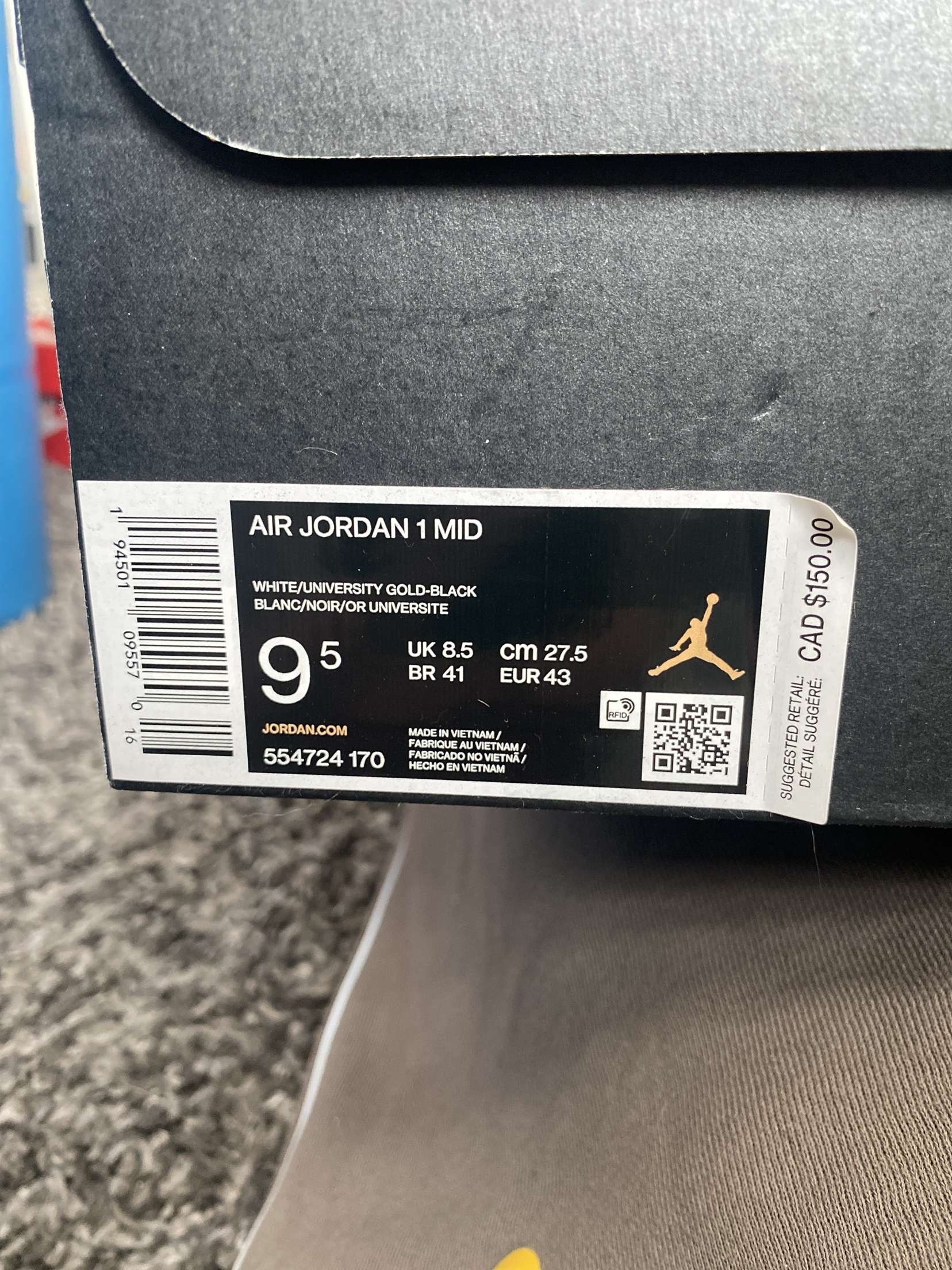 Jordan Air Jordan 1 Mid White/Gold/Black